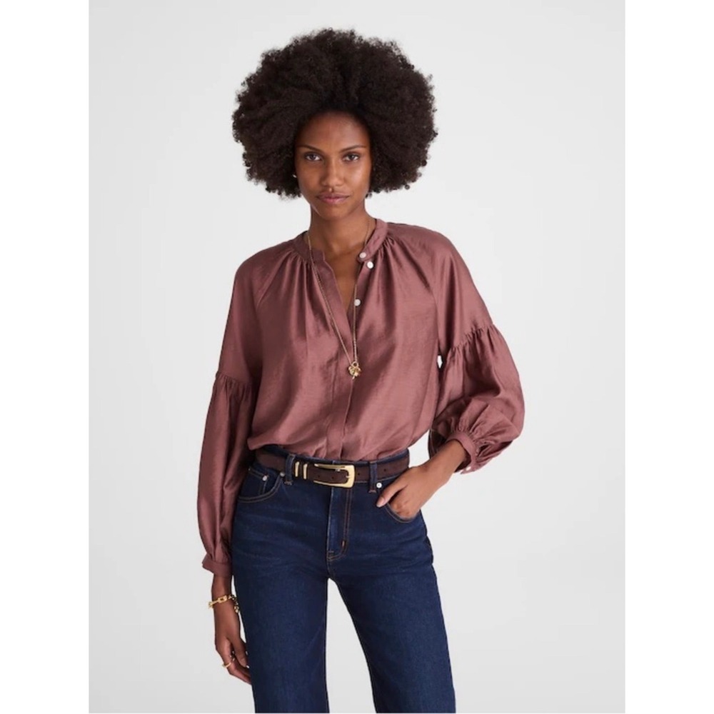 Madewell Shirred Balloon Sleeve Top Women XS Boho Chic Romantic Minimalist
